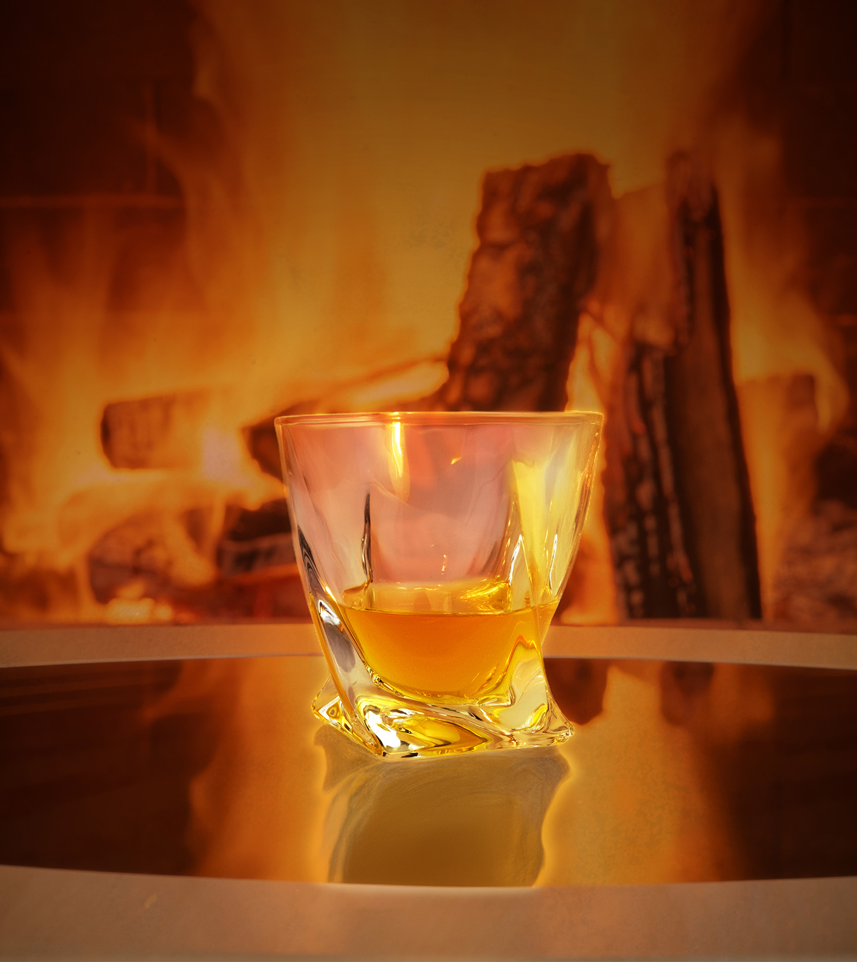 Lowe No21 in glass in front of fire